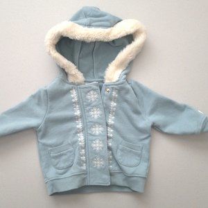 Janie and jack Blue long sleeve zip up hoodie with far lining for 3 - 6 month